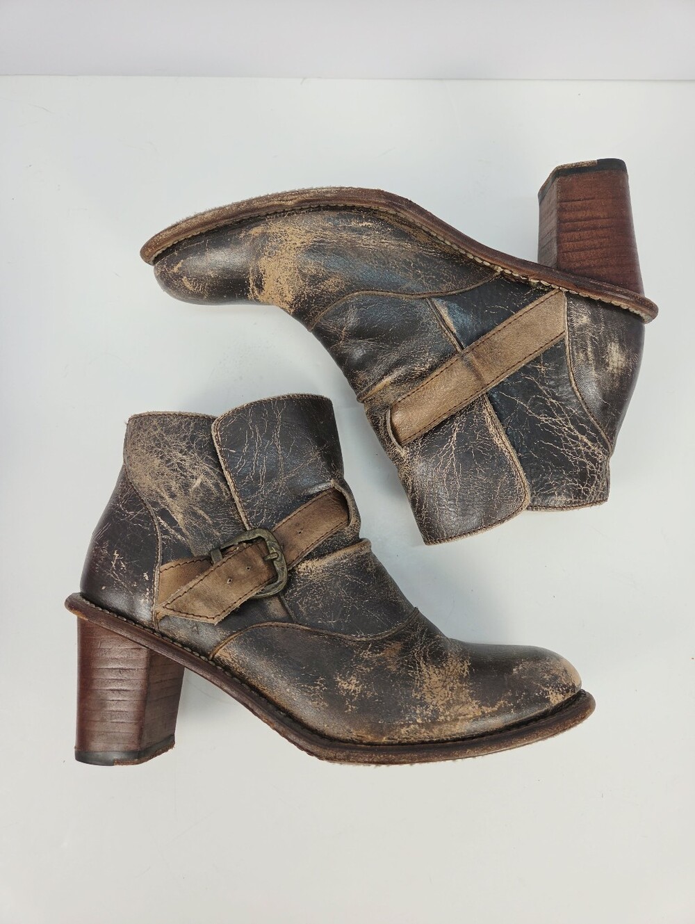Bed Stu Cobbler Series Women's Brown Leather Ankle Boots with Buckle Strap